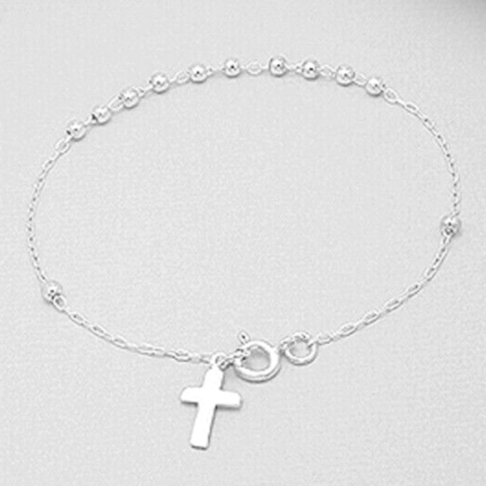 925 Sterling Silver Ball & Cross Bracelet
